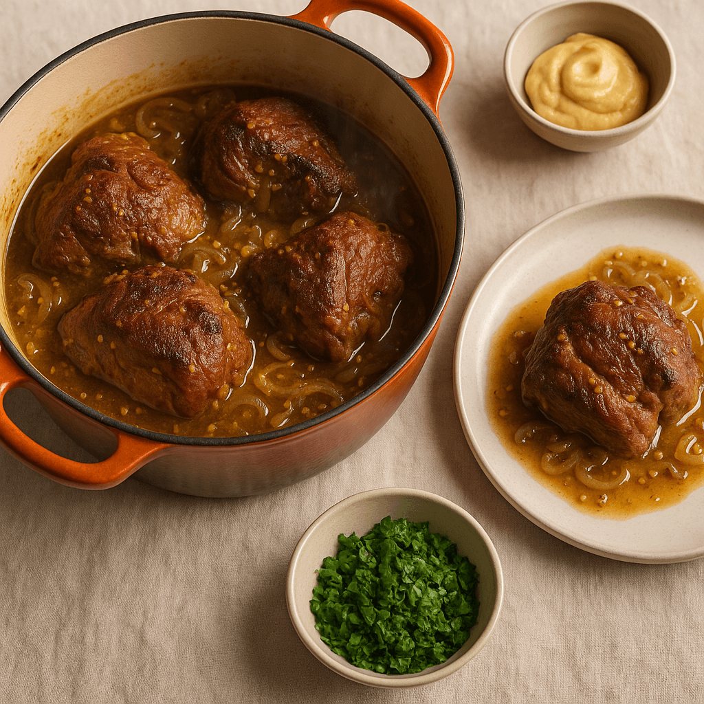 Braised Lamb Shoulder with Honey & Mustard in Dutch Oven — Budget recipe cover