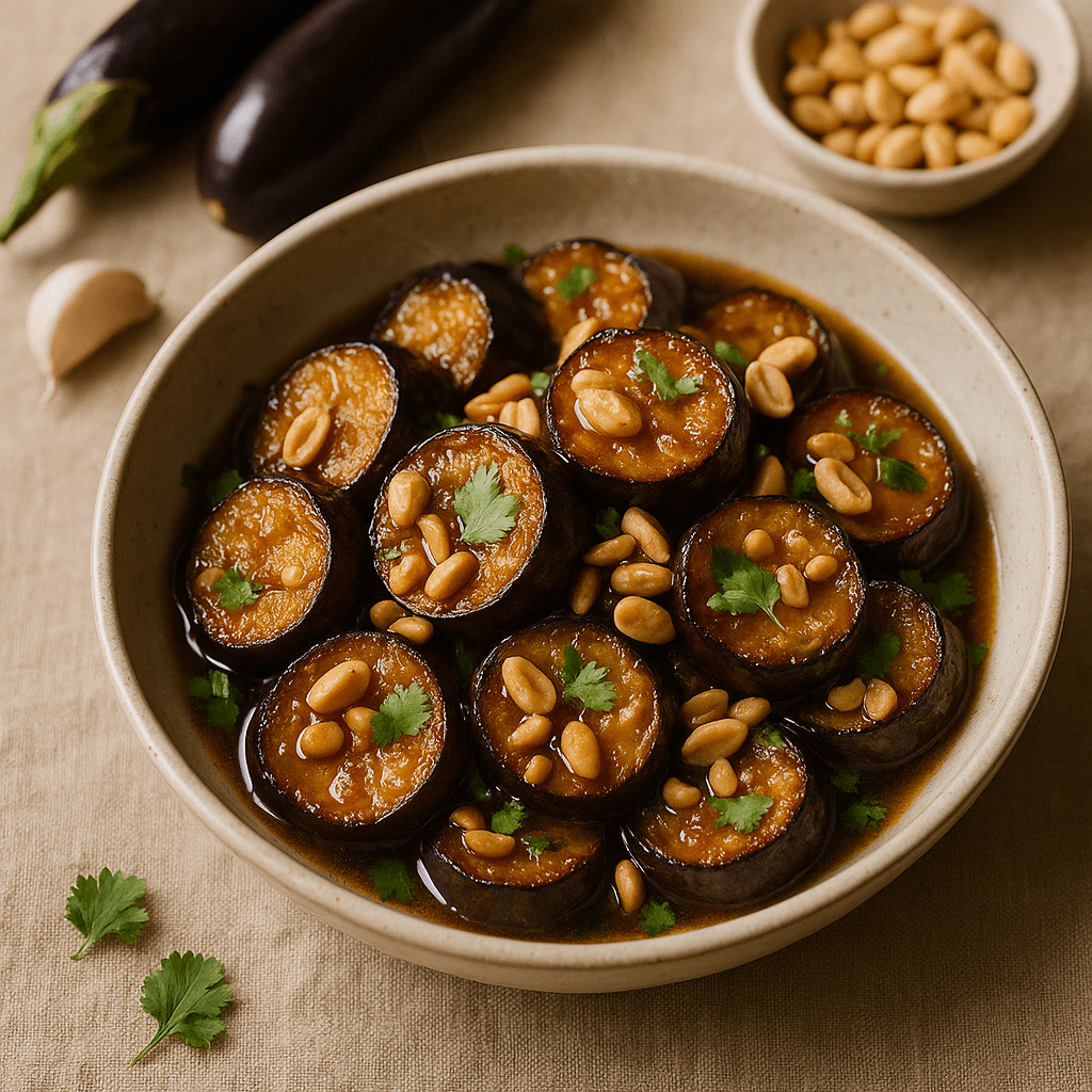 Butter-Braised Eggplant with Garlic and Toasted Peanuts — Vegetarian recipe cover