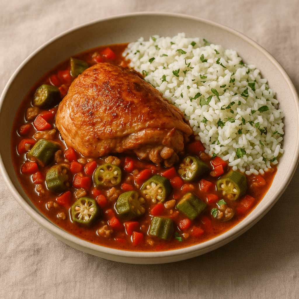 Cajun-Spiced Turkey and Okra Stew with Herbed Jasmine Rice — Dinner recipe cover