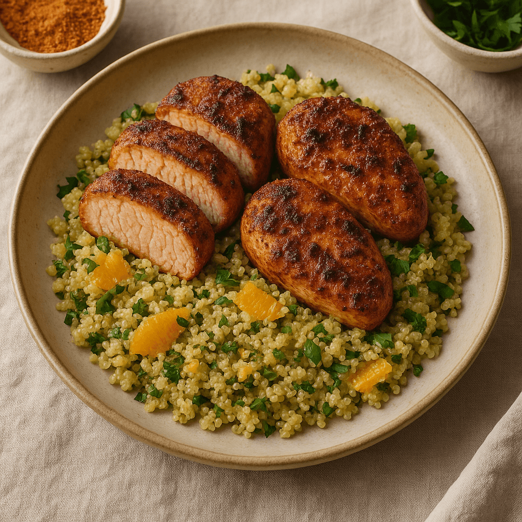Cajun-Spiced Turkey Tenderloin with Citrus Herb Quinoa — High Protein recipe cover