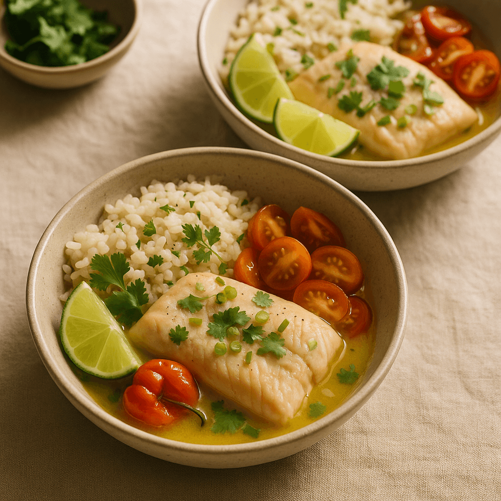 Caribbean Poached Snapper Bowls with Coconut-Lime Rice — Family Meals recipe cover