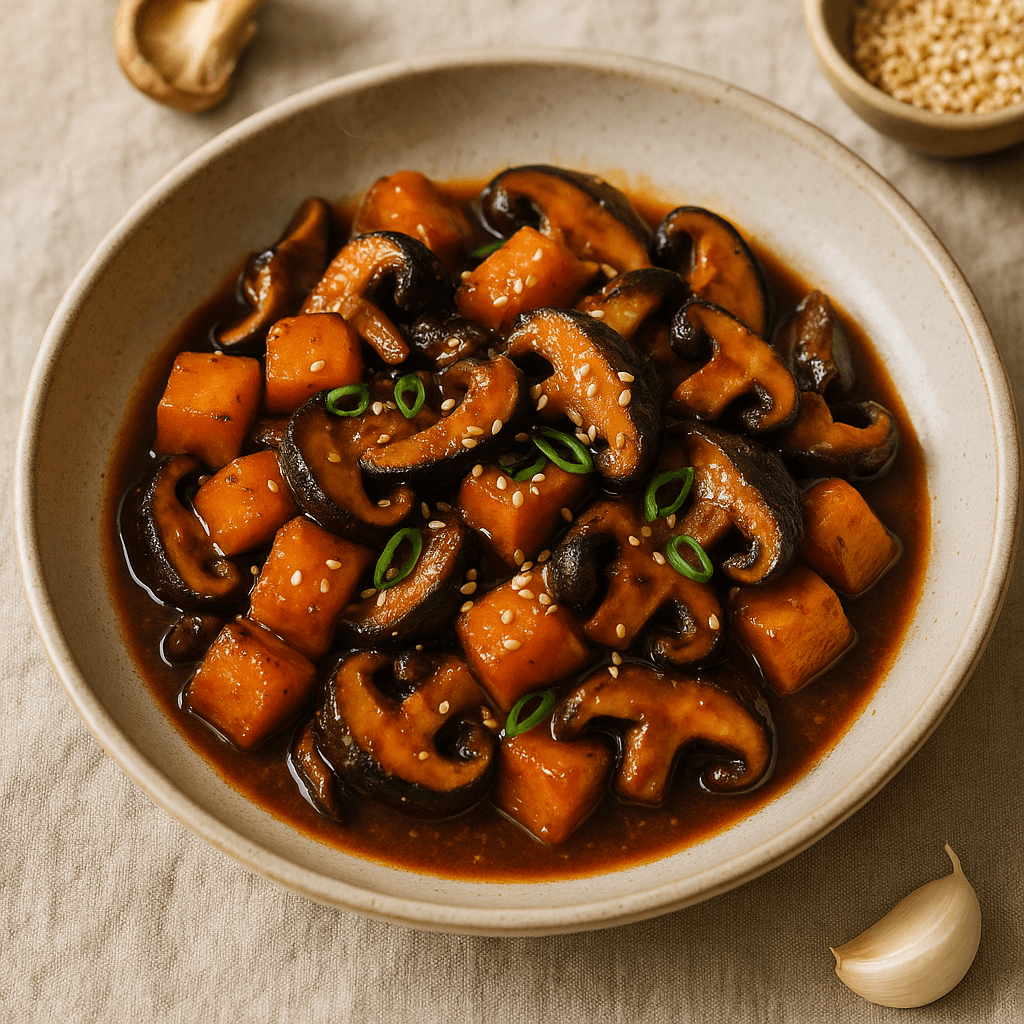Charred Korean Pumpkin and Shiitake Stir-Fry with Smoky Gochujang Sauce — Seasonal recipe cover