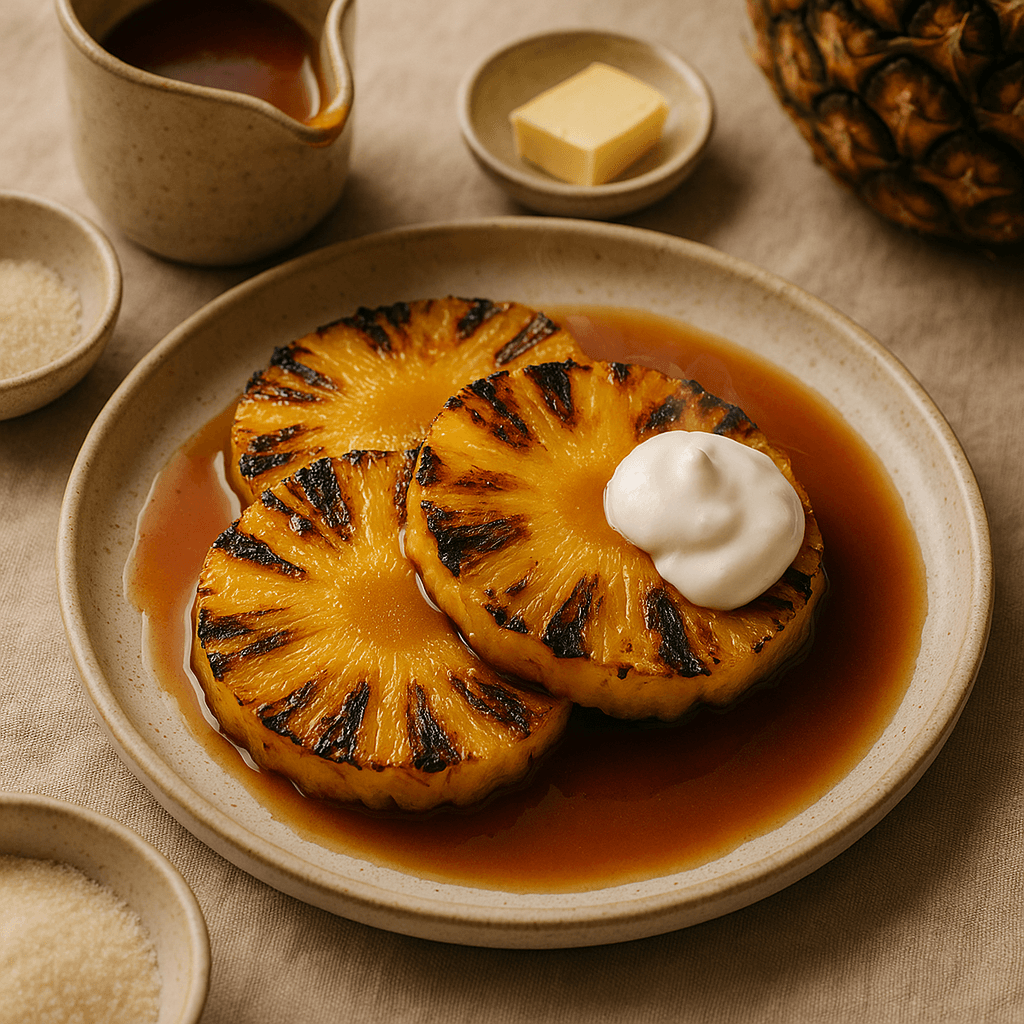 Charred Pineapple with Coconut Rum Caramel Sauce — Desserts recipe cover