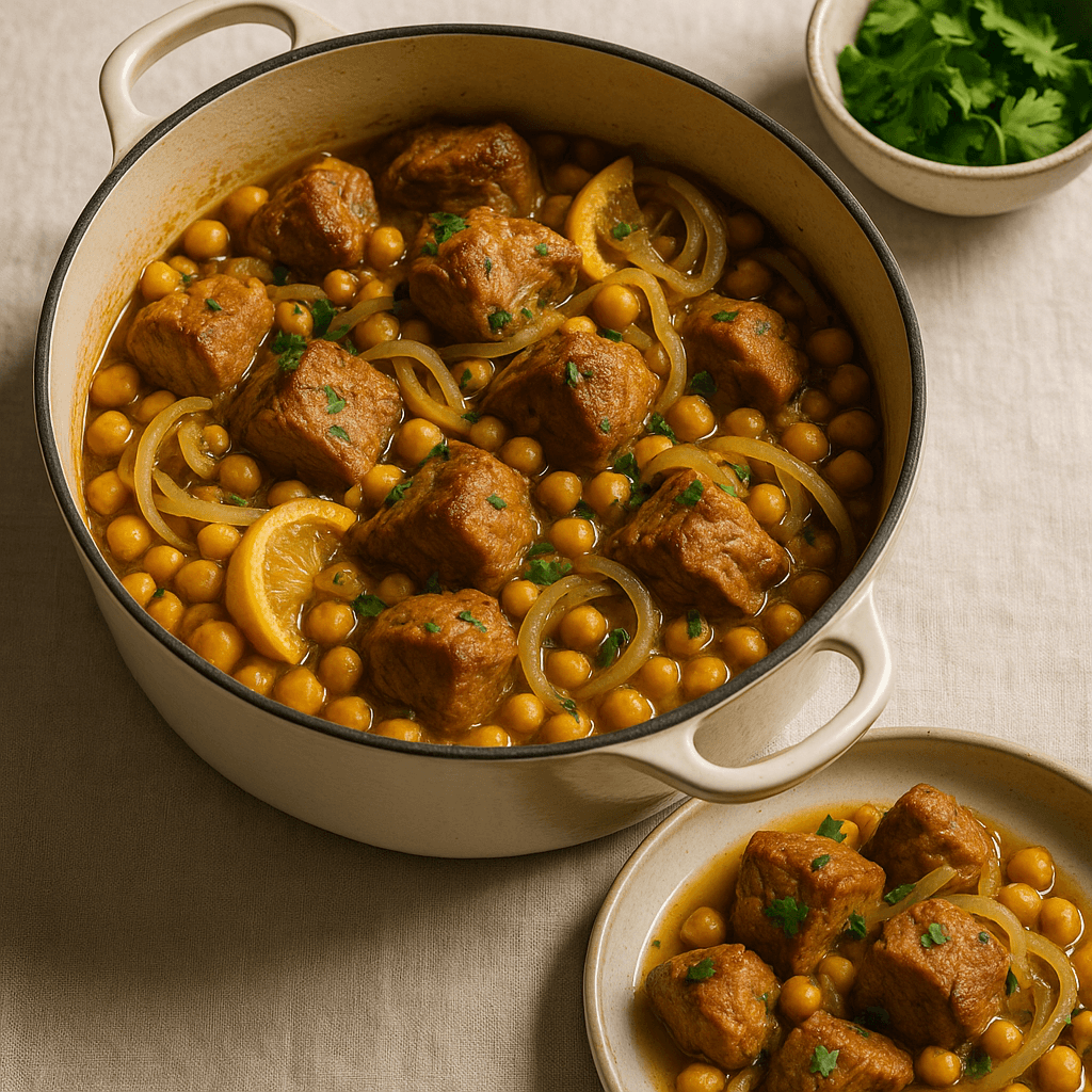 Citrus-Spiced Pork Shoulder with Chickpeas and Preserved Lemon in a Dutch Oven — Dinner recipe cover