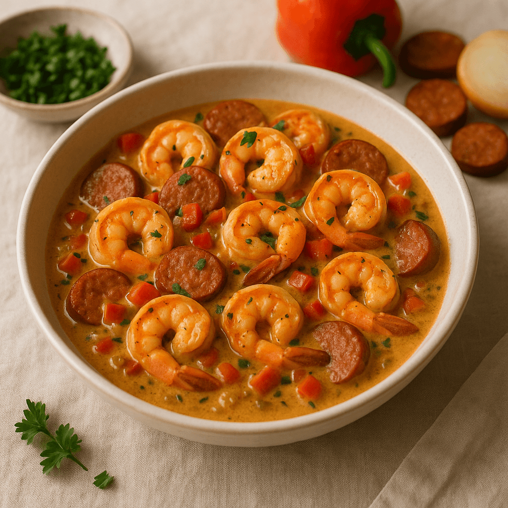 Creamy Cajun Shrimp and Andouille Skillet — Quick Meals recipe cover