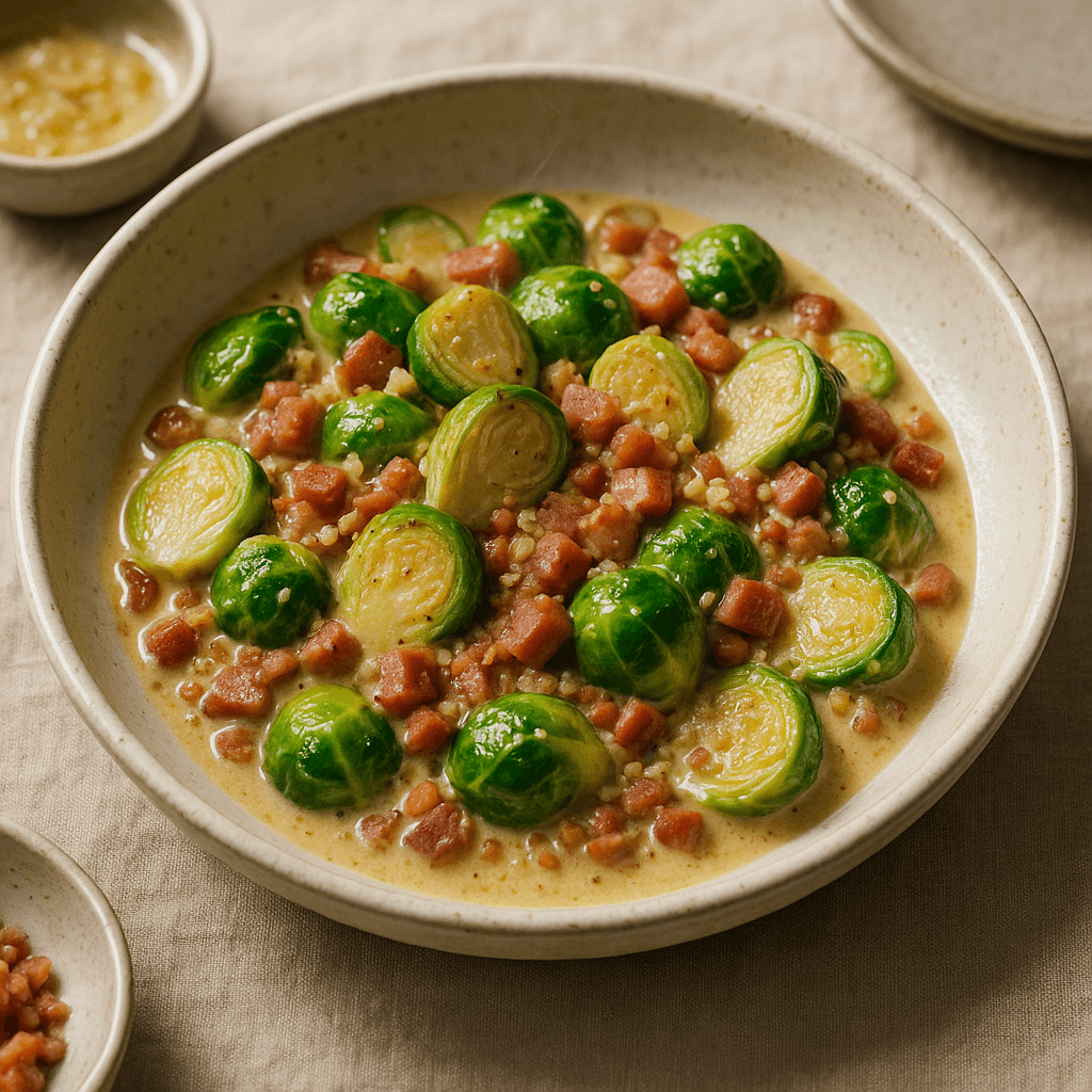 Creamy Italian Autumn Stir-Fry with Pancetta and Brussels Sprouts — Seasonal recipe cover