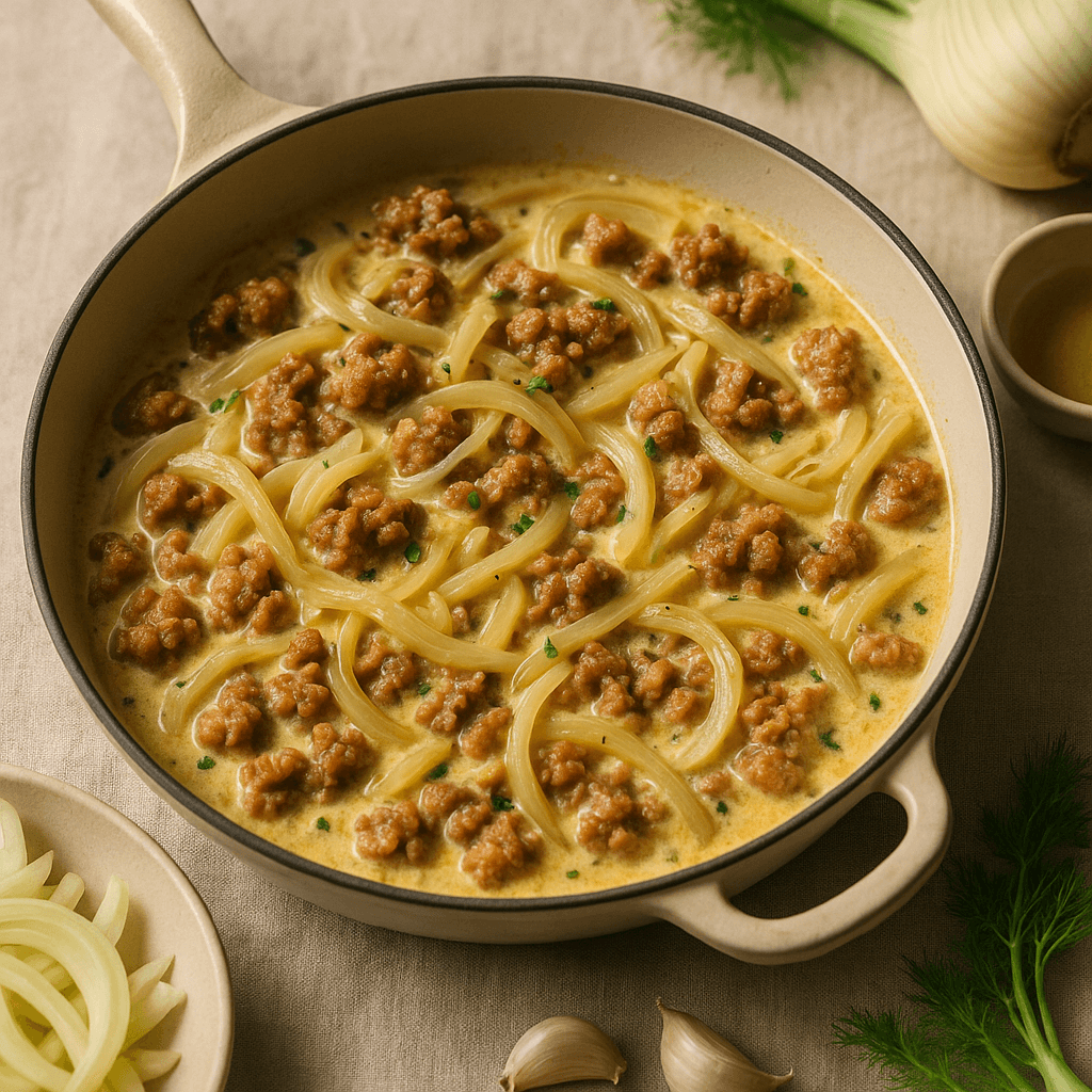 Creamy Italian Sausage and Caramelized Fennel Skillet — Family Meals recipe cover