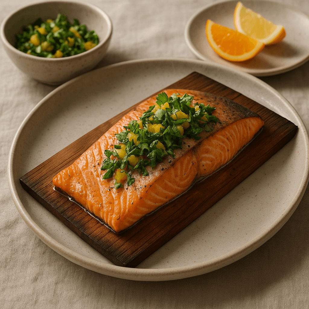 Grilled Cedar-Planked Steelhead with Herb Citrus Relish — Dinner recipe cover