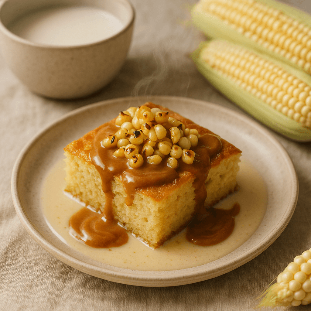 Grilled Choclo & Milk Cake with Tangy Fermented Dulce de Leche — Desserts recipe cover