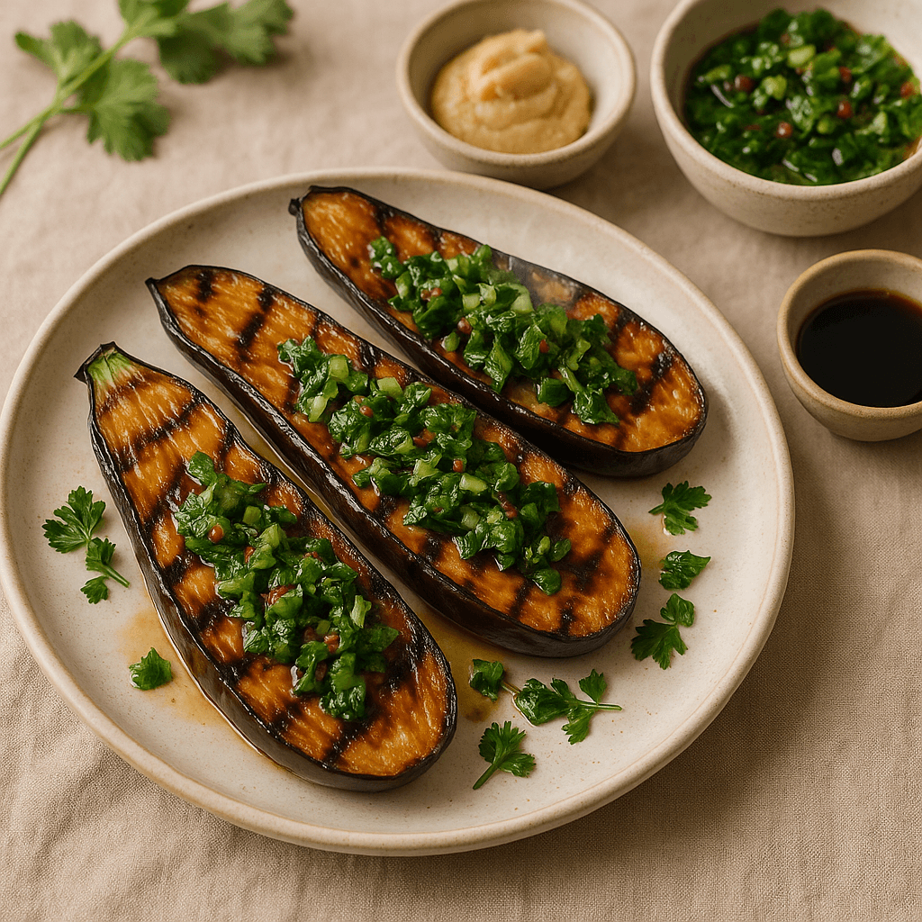 Grilled Miso-Glazed Eggplant with Fresh Herb Salsa — Quick Meals recipe cover