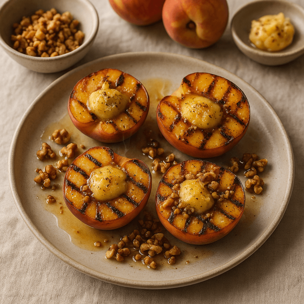 Grilled Sichuan Buttered Peaches with Toasted Walnuts — Desserts recipe cover