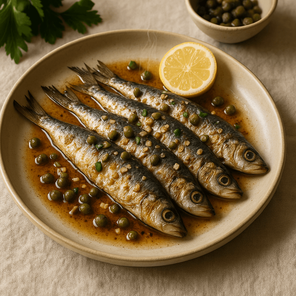 Pan-Seared Italian Sardines with Brown Butter Capers — Budget recipe cover