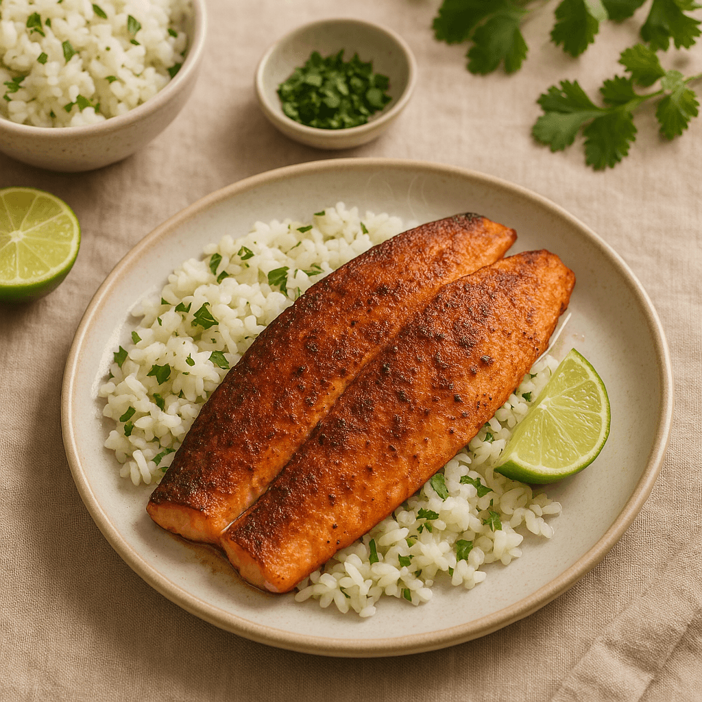 Pan-Seared Peruvian Spiced Trout with Cilantro-Lime Rice — Quick Meals recipe cover