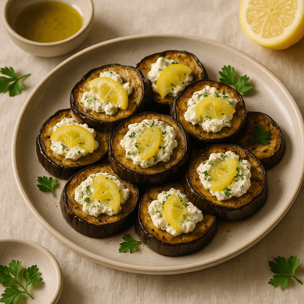 Roasted Eggplant with Herbed Goat Cheese and Lemon Confit — Vegetarian recipe cover