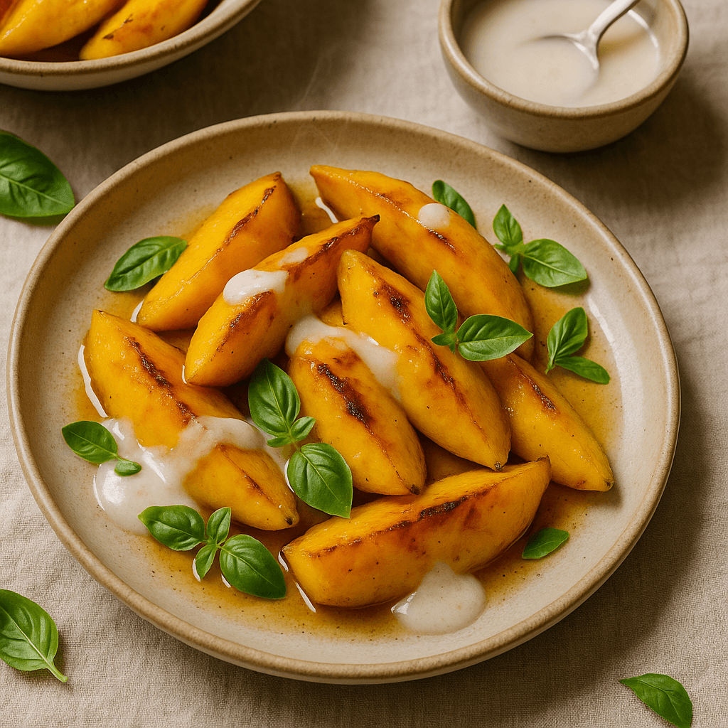 Roasted Mango with Coconut-Honey Drizzle and Basil — Desserts recipe cover