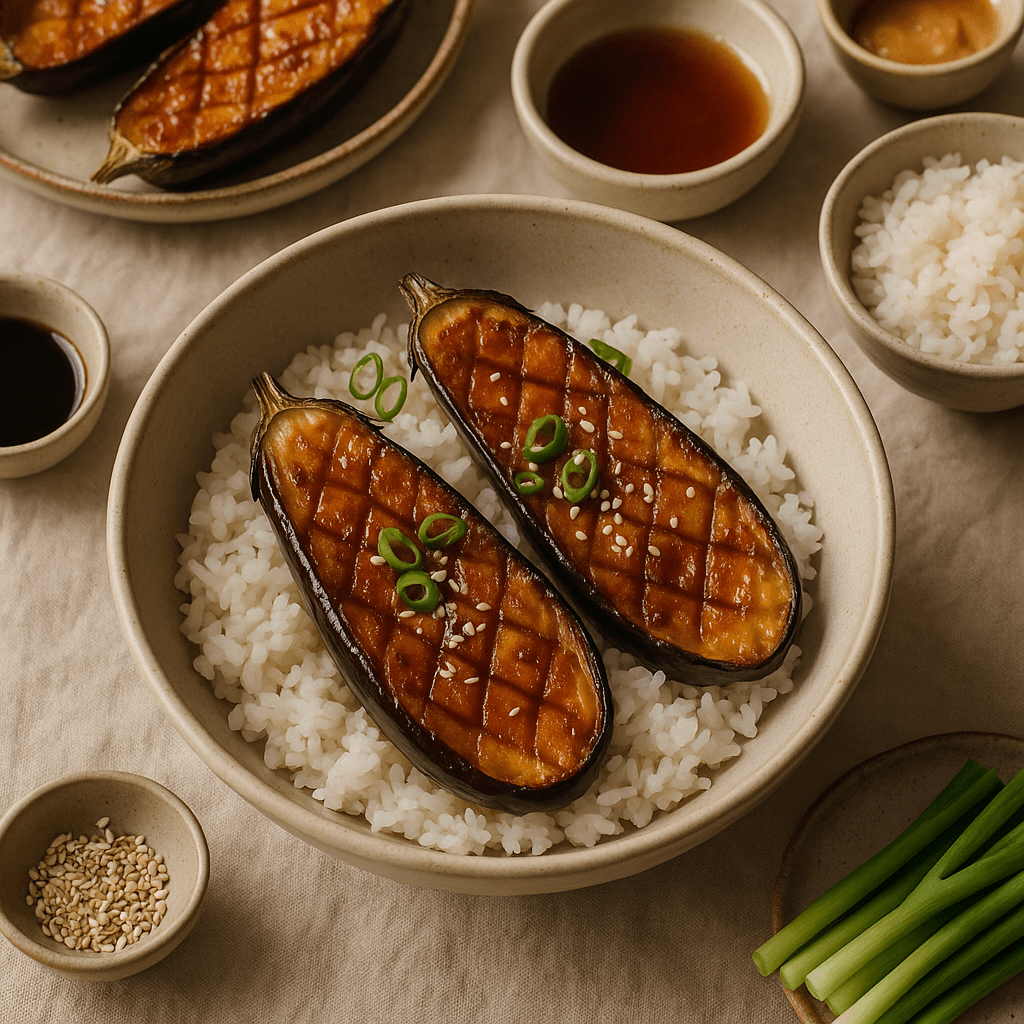 Roasted Miso-Glazed Eggplant Rice Bowls — Quick Meals recipe cover