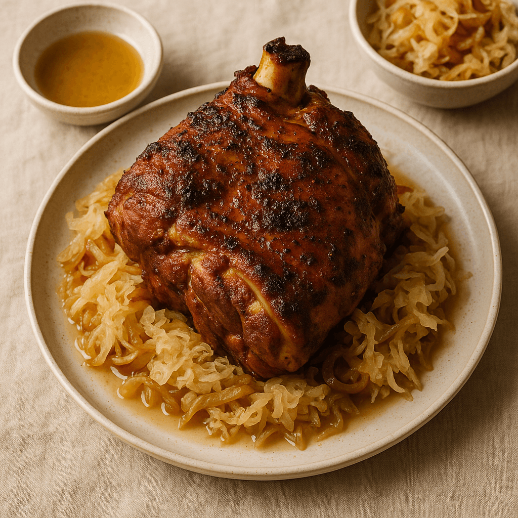 Roasted Pork Shoulder with Tangy Sauerkraut and Caramelized Onions — Budget recipe cover