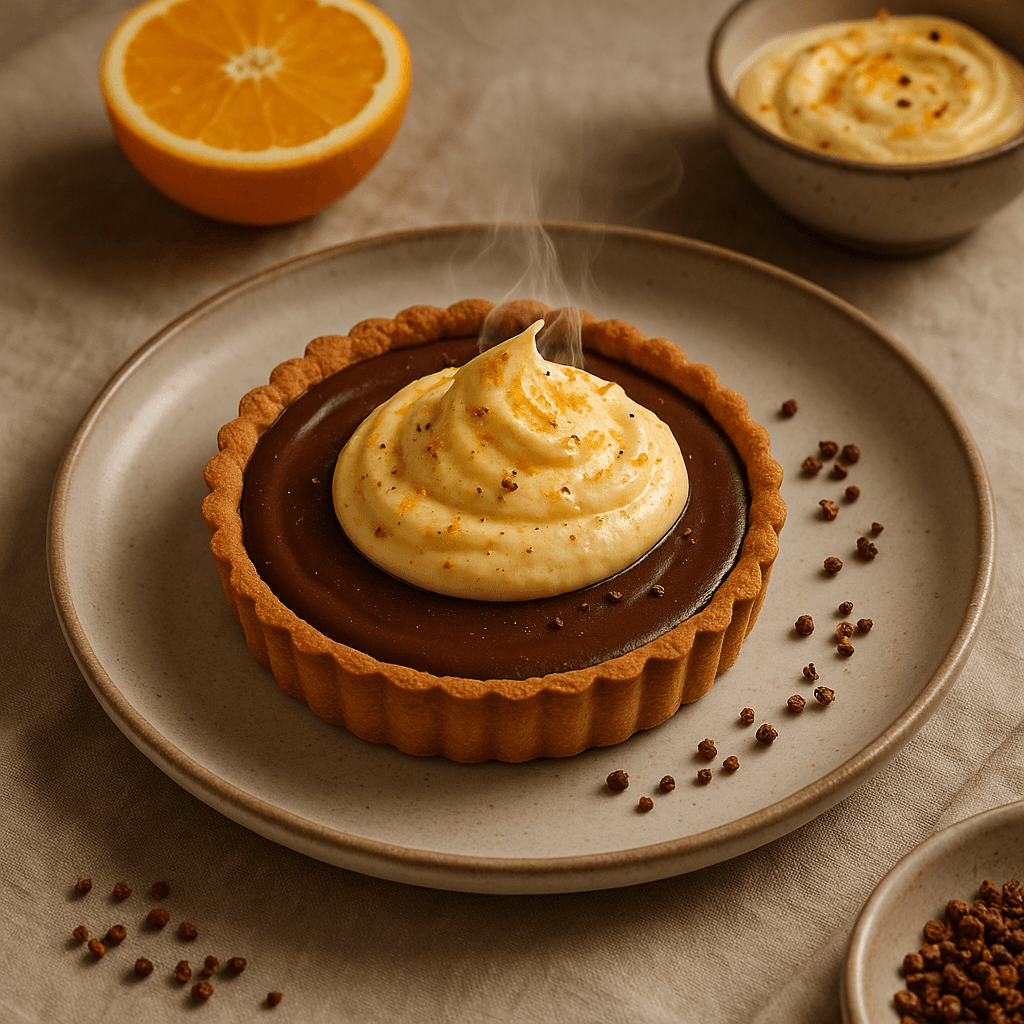 Roasted Sichuan Peppercorn Chocolate Tart with Spiced Orange Cream — Desserts recipe cover