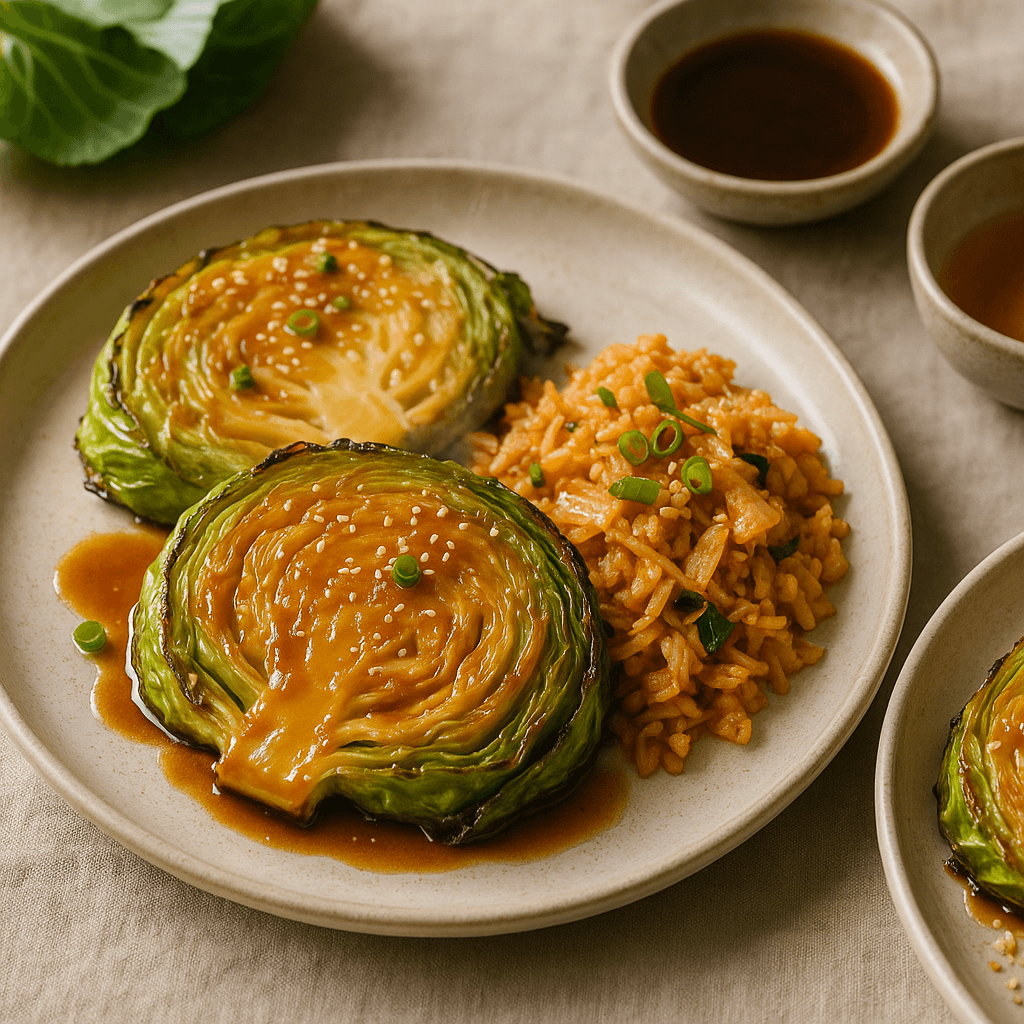 Sheet-Pan Miso-Glazed Cabbage Steaks with Tangy Kimchi Rice — Budget recipe cover