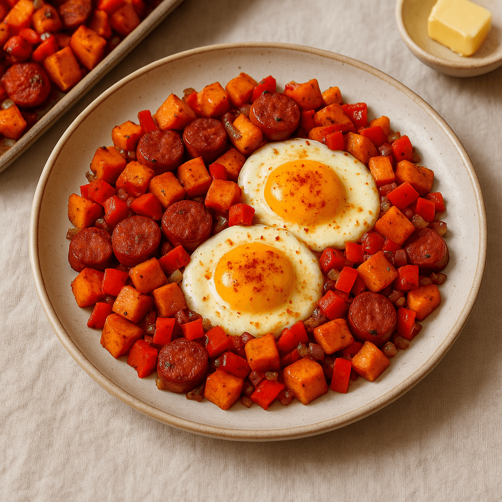 Sheet-Pan West African Sweet Potato Hash with Spiced Butter Eggs — Breakfast recipe cover