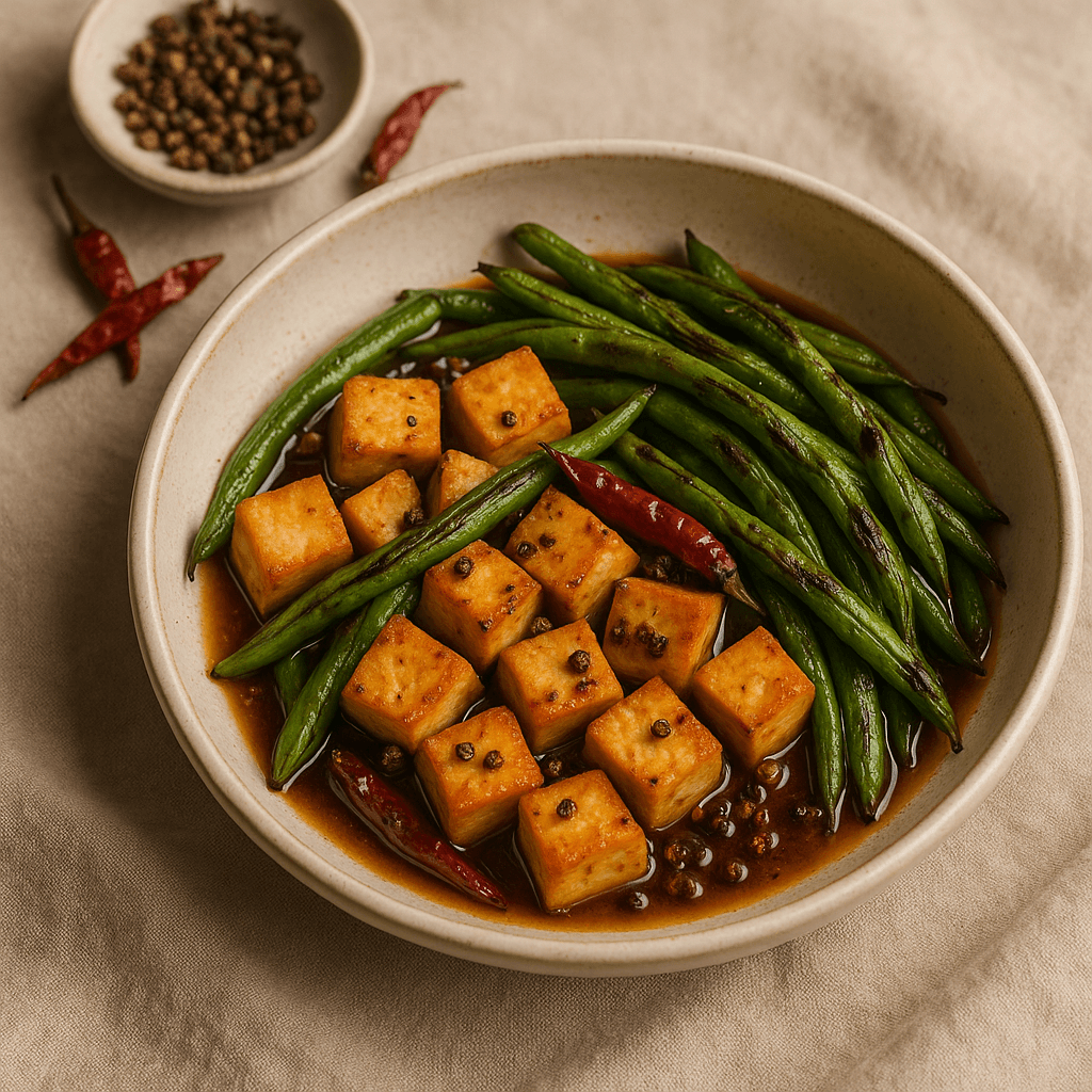 Sichuan-Spiced Tofu Confit with Charred Green Beans — Budget recipe cover