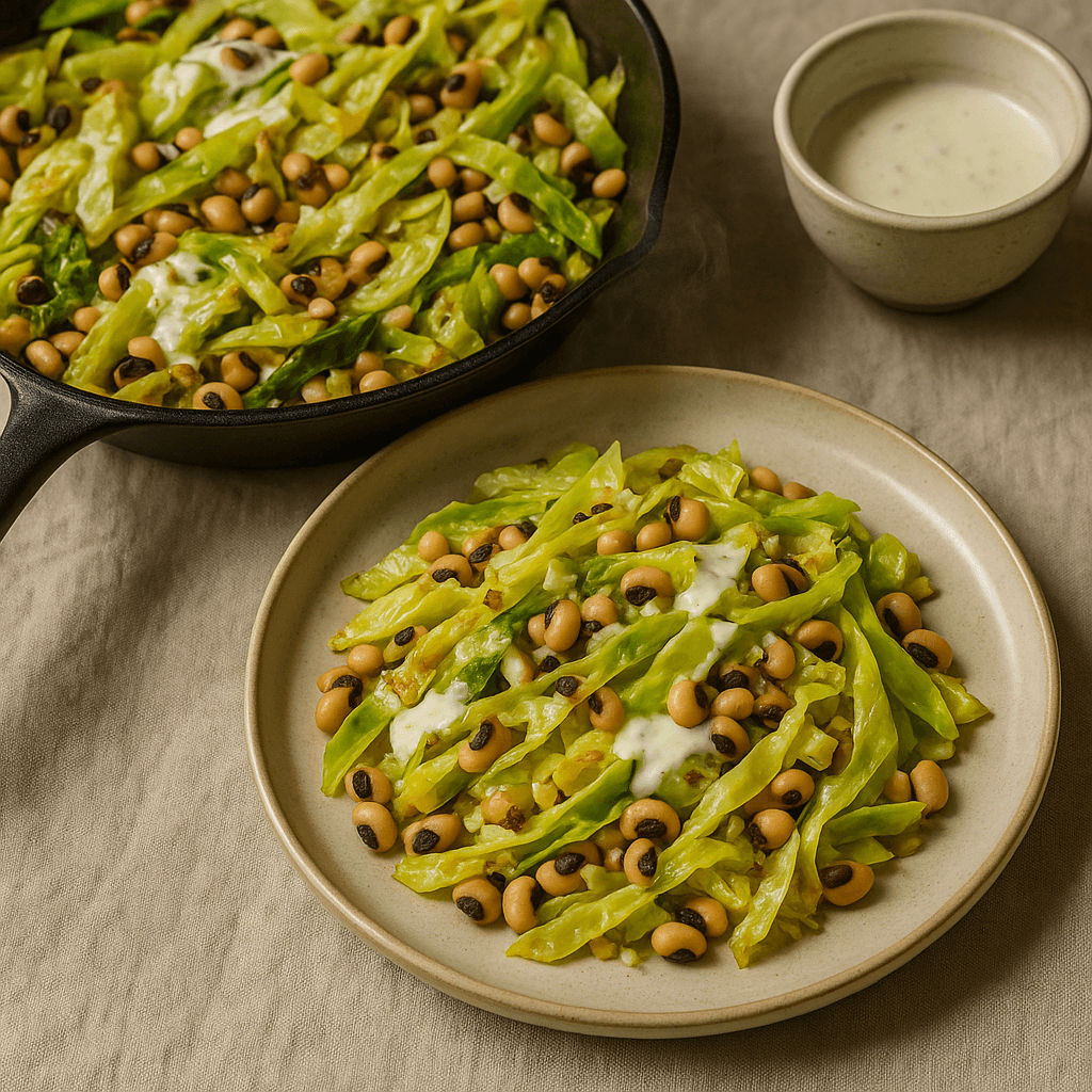 Skillet Caramelized Cabbage with Black-Eyed Peas and Buttermilk Dressing — Vegetarian recipe cover
