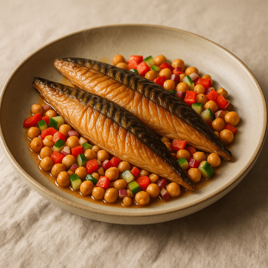 Smoked Mackerel with Spiced Citrus Chickpea Salad — Seasonal recipe cover