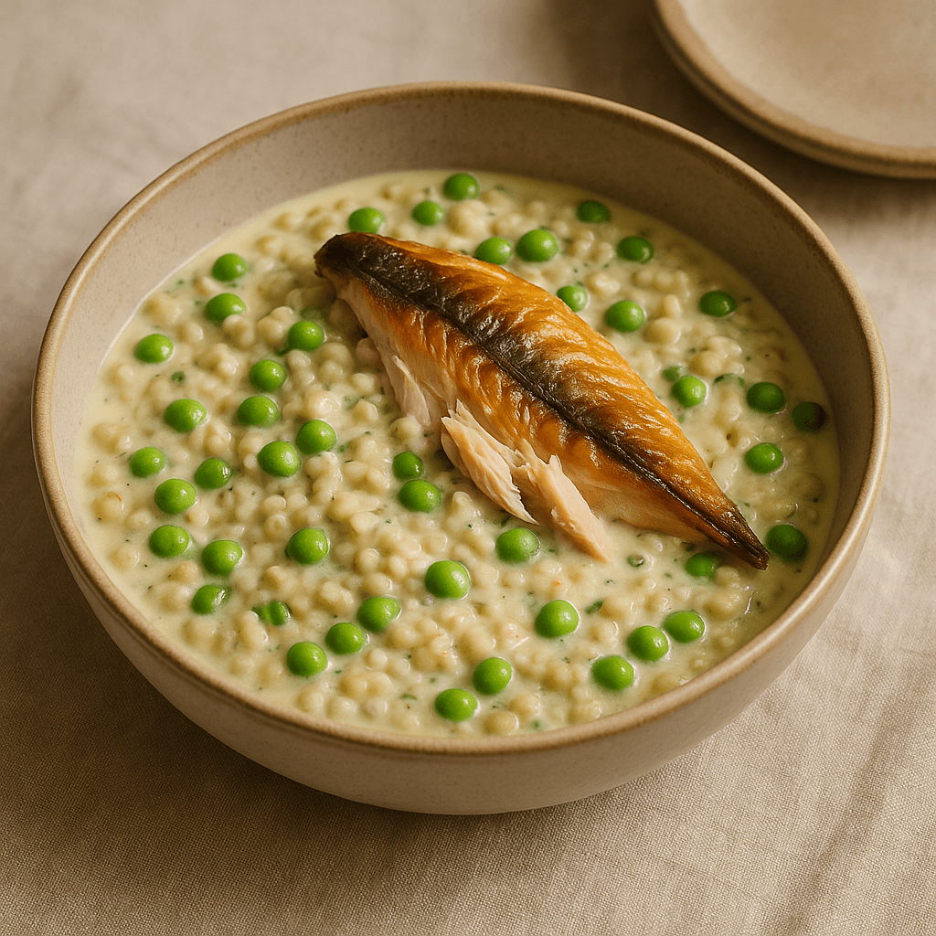 Smoked Mackerel and Stilton Cream Bowl with Peas and Barley — Dinner recipe cover
