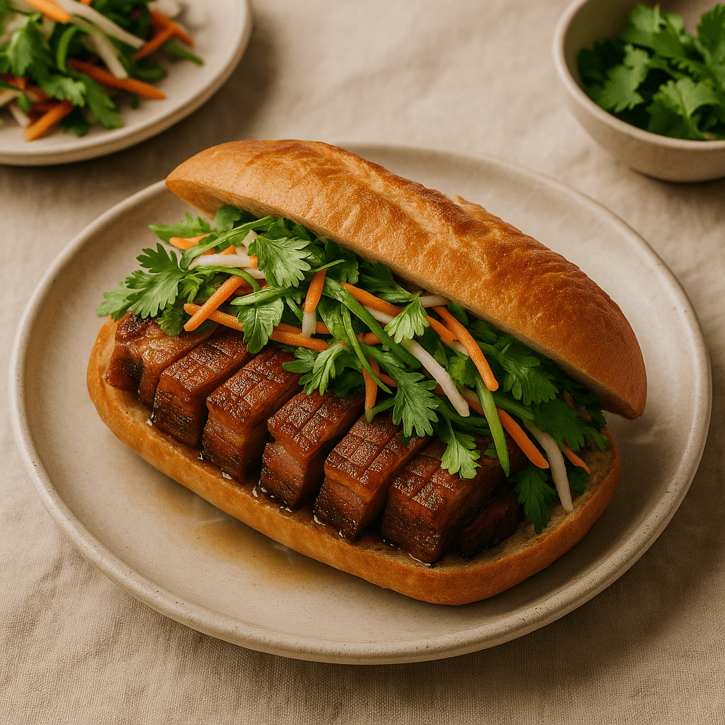 Smoked Pork Belly Banh Mi with Fresh Herb Slaw — Family Meals recipe cover