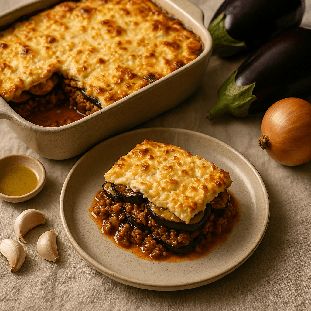 Smoky Baked Lamb and Eggplant Moussaka with Feta Crust — Family Meals recipe cover