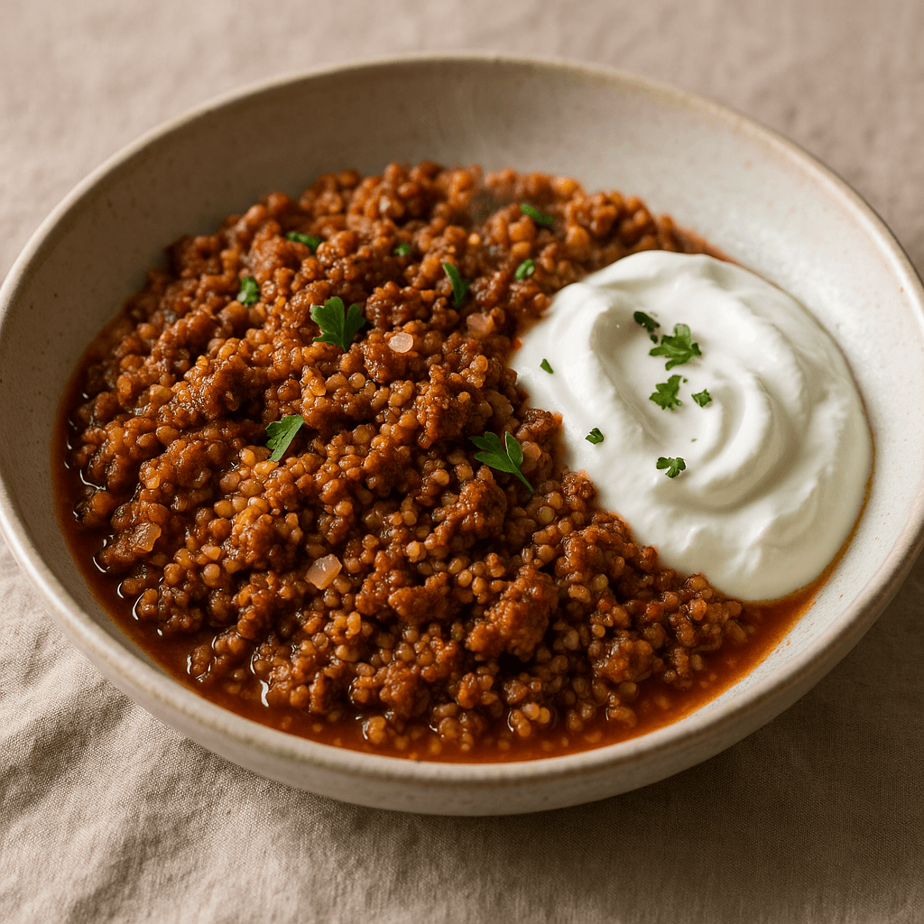 Spicy Turkish Lamb Skillet with Bulgur and Yogurt — Quick Meals recipe cover