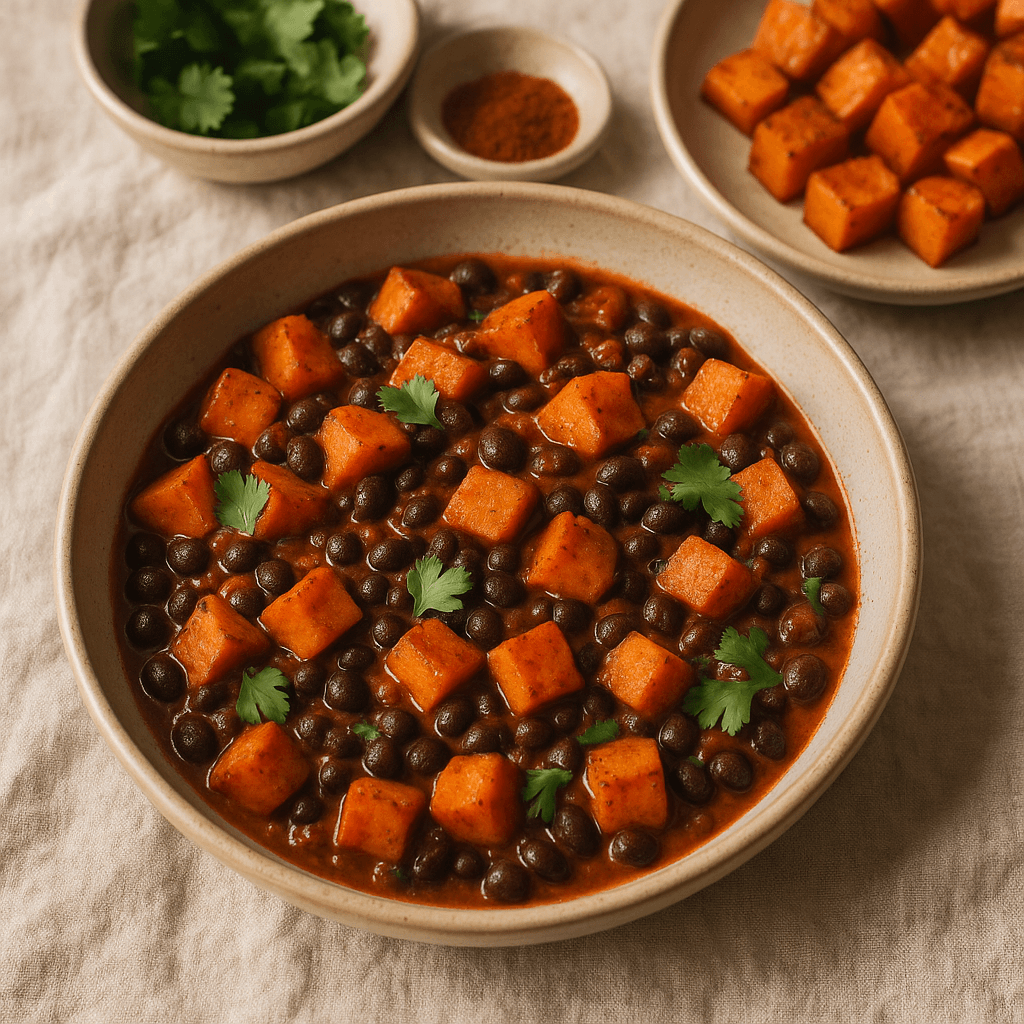 Tex-Mex Black Bean and Sweet Potato Skillet with Smoky Chipotle Sauce — Seasonal recipe cover