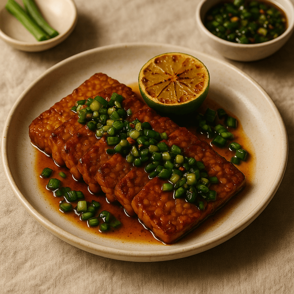 Vietnamese Baked Tempeh with Charred Lime and Scallion Sauce — High Protein recipe cover
